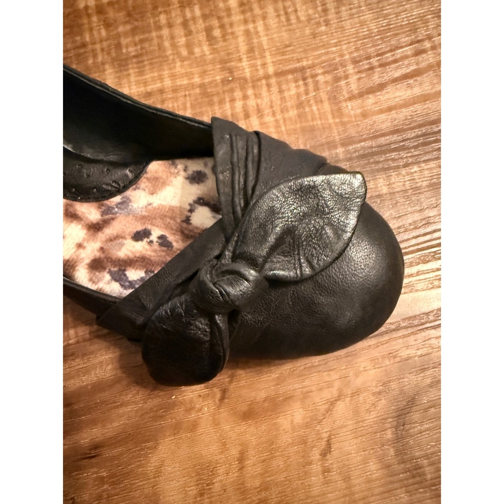 Born Lily Black Leather Ballet Flats Bow W32421 Sz 7 - Picture 6 of 8